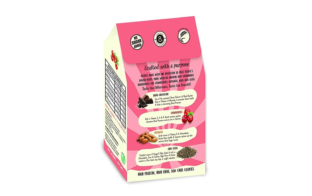 All Good Taste Choco Protein Cookies Soft Baked With Cranberries, Almonds And Chia Seeds   Box  150 grams
